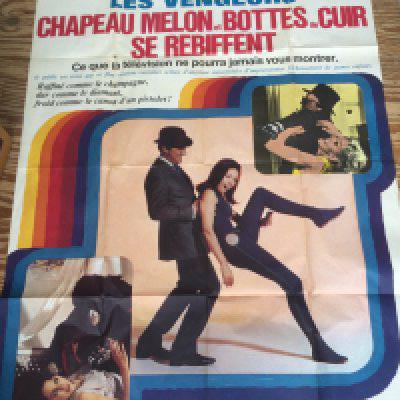 A rare 1967 French film poster for The Avengers, approx 116cm x 156cm. Folded with two holes along one fold.