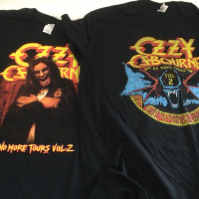 Two Ozzy Osbourne 'No More Tours Part 2' tour T shirts. Both withdrawn as the tour was cancelled. Sizes L and XL.