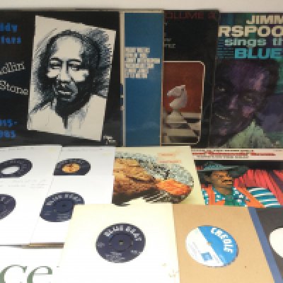 Six blues LPs by various artists including T Bone Walker, Muddy Waters and others plus some Blue Beat reggae 7" singles and others.