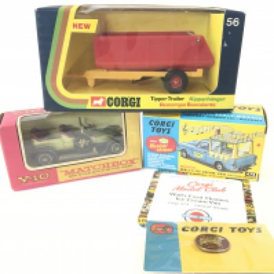 A Boxed Corgi Model Club Walls Ice Cream Van #474 .A Matchbox 1908 Rolls Royce Silver Ghost.And a Corgi Tipper Trailer #56.
