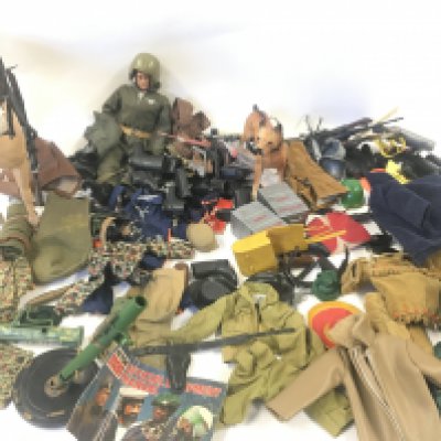 A Vintage Action Man with Accessories and Vehicles. Also A Lone Ranger Horse.