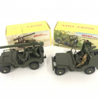 A Boxed French Dinky Jeep Rocket Carrier and a Jeep Gun Carrier.