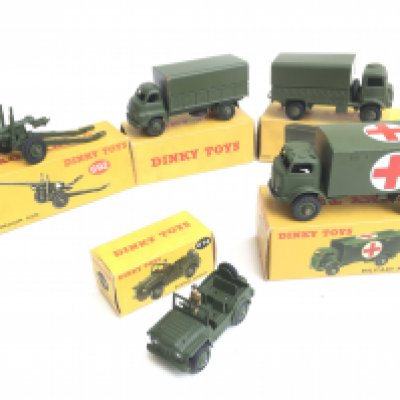 5 X Boxed Dinky Toys all Military. Including a 5.5 Medium Gun. A Military Ambulance. Etc. NO RESERVE