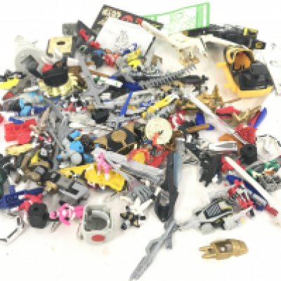 A collection of Power Rangers parts and accessories.