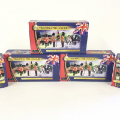 5 boxes Britains.Trooping the Colour series 40110. Welsh guards 40112. old stream guards 40113. escort to colours 40100, Reg.Sgt. major 40109 colour point.
