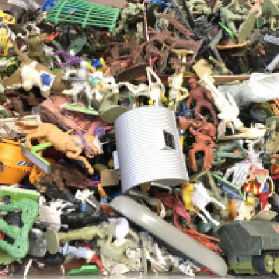 A Box Containing plastic toy Soldiers including Britains.