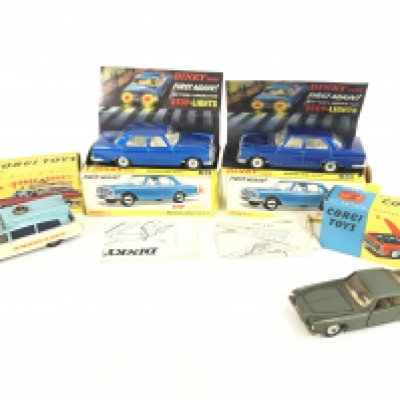 2 X Boxed Dinky Mercedes-Benz 250 S.E. #160 Both Have Battery Covers Missing. A Corgi Superior Ambulance #437 and a Ghia L.6.4 #251.