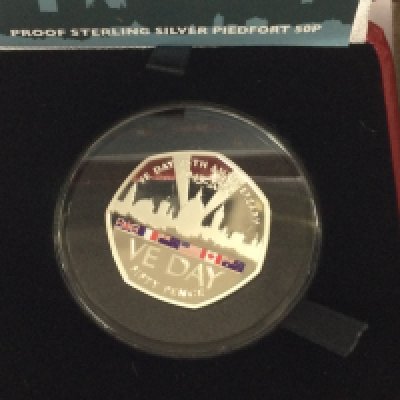 VE Day Proof sterling silver piedfort 50p. Postage B