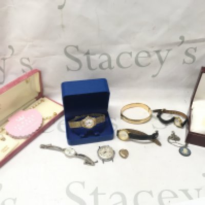 Mixed collection of watches including Rotary , boxed Jersey pearl necklace and earrings etc. postage catB