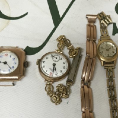Three wrist watches including 9 ct gold .