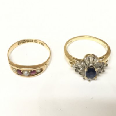 Two 14ct gold rings set with diamonds and other gems. Approximately 5.3g and size N