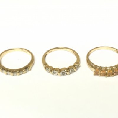 Two 9ct gold 5 stone diamond ring and a 9ct gold 5 stone citrine ring. Approximately 6.3g and Sizes K N and O