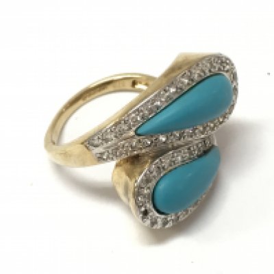 A 9ct gold Turquoise ring , size P. Postage category A