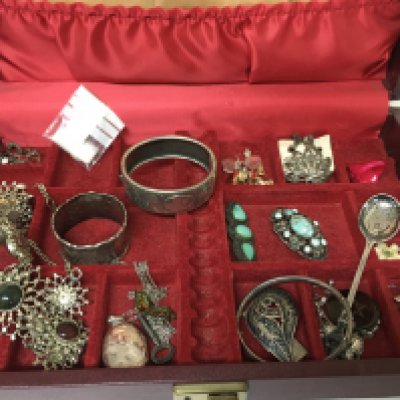 A collection of costume jewellery including silver examples.