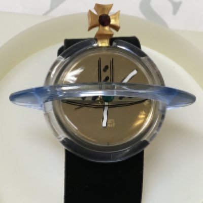 A Vivienne westwood "orb" pop swatch wrist watch.