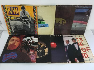 Two Beatles LPs plus seven Paul McCartney LPs and a 12" single.