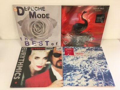 Four 180g LPs comprising a 3LP Depeche Mode Best Of collection, Speak & Spell, Yazoo - You And Me Both and Eurythmics - Greatest Hits, all sealed.