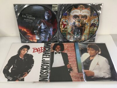 Five  180g Michael Jackson LPs comprising picture discs of History and Dangerous plus Bad, Thriller and Off The Wall.
