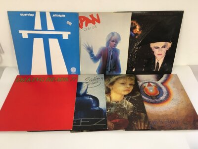 Two bags containing fifteen 1970s/80s alternative rock and pop LPs and 12" singles by various artists including Japan, Kate Bush, Kraftwerk and others.