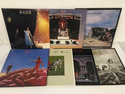 Seven Rush LPs comprising A Farewell To Kings, Hemispheres, Permanent Waves and others.