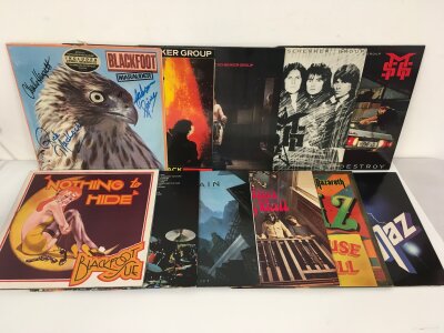 Eleven rock LPs by various artists including a signed Blackfoot LP, Michael Schenker Group, Nazareth and others.