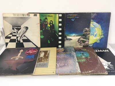 Nine Yes and related LPs comprising The Yes Album and Time And A Word both on red/plum Atlantic labels, Tales From Topographic Oceans and others.