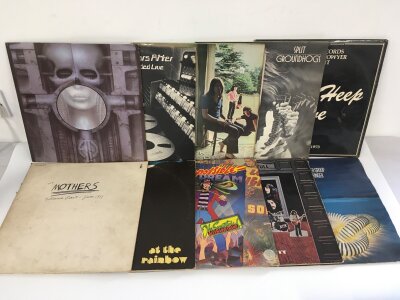 Two bags containing twenty prog rock LPs by various artists including Pink Floyd, The Mothers Of Invention, Groundhogs and others.