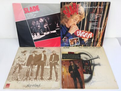 Three signed Slade LPs and a signed 12" single, no COAs.