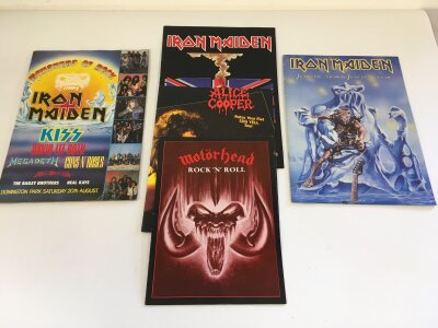 Five heavy rock tour programs for various bands including Iron Maiden, Alice Cooper, Motörhead and Monsters Of Rock festival.