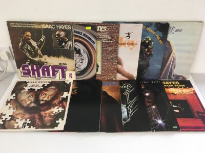 Twelve Isaac Hayes LPs comprising Shaft, Joy, Black Moses and others.