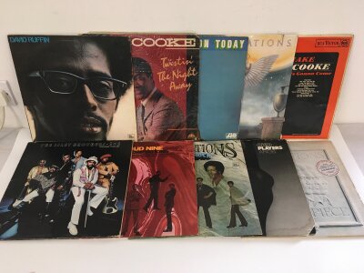 Two bags containing twenty funk and soul LPs by various artists including Sam Cooke, David Ruffin, The Temptations and others,