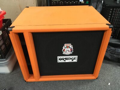 An Orange 400W bass amp cabinet.