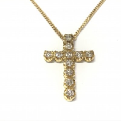 A 9ct gold cross set with diamonds on a 9ct gold chain. Diamonds 2.70ct Comes with gemological report.