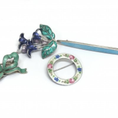 Vintage silver and enamel brooches , postage category A