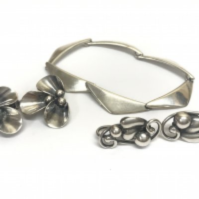 Two pairs of modern Danish silver earrings and a Hans Hanson Danish silver bracelet . Postage category A