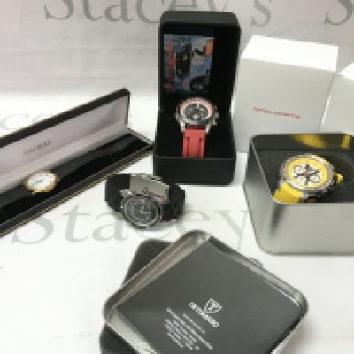 A collection of four fashion watches including Detomaso Lucca, Jean Pierre, Elves etc. postage category B