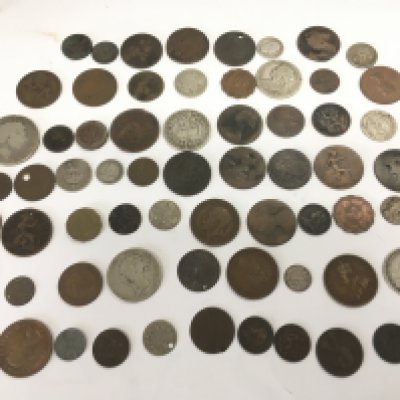 A small collection of coins including mostly British and other . Postage category A