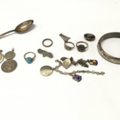 A small collection of silver items including pendants rings etc approx 70g total.