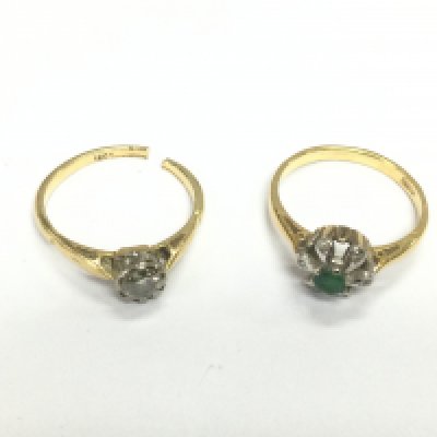 Two 18ct gold rings, one a/f, set with old cut diamonds, approx total weight 4.8g. Shipping category A.