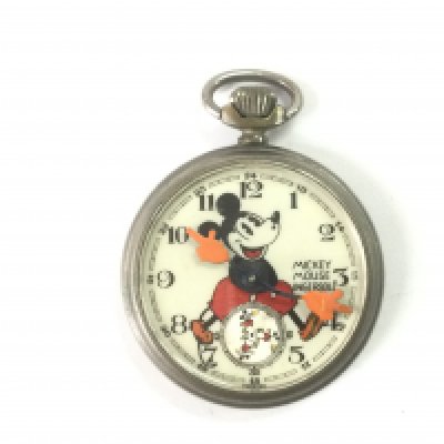 A vintage Ingersoll Mickey Mouse pocket watch. Shipping category A.