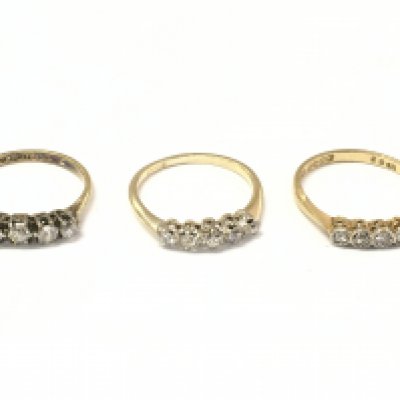 Three 18ct gold 5 stone diamond rings. Sizes K 1/2 L and M. 5.8g Postage A