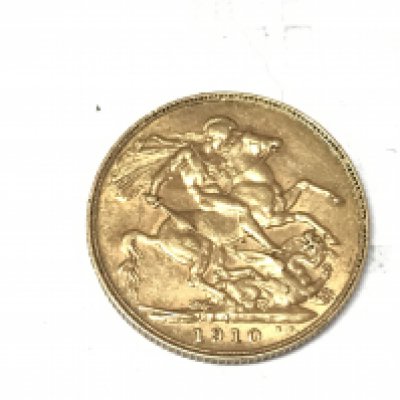 A 1910 full sovereign Perth mint mark. Postage A