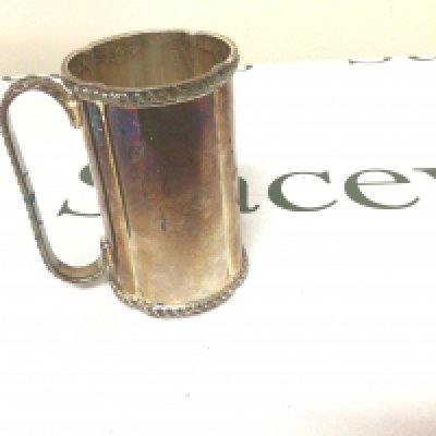 A Continental white metal tankard possible Italian stamped 800 the base with an inscription weight 197g