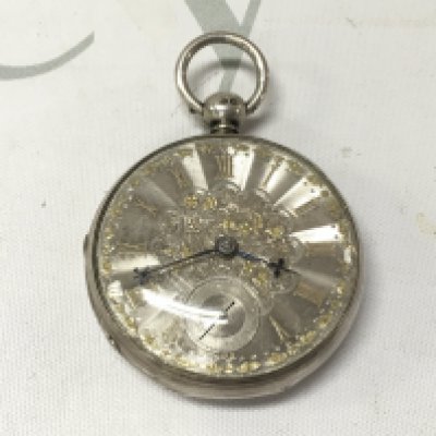 A silver fusee pocket watch. Not winding or running. Approx 42mm case diameter.