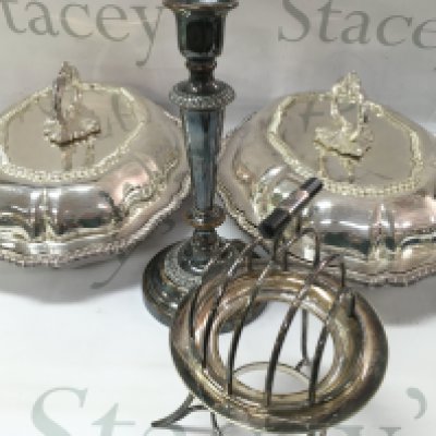 A collection of silver plate items. Postage B