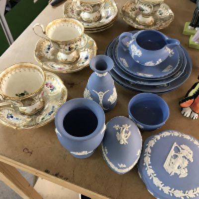 A small collection of Wedgwood jasper ware and a art Victorian tea set l