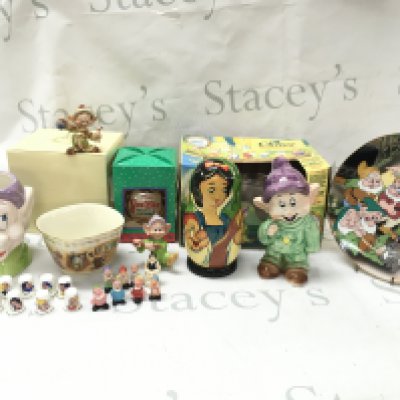 A collection of Disney Snow White items including a character jug, Kenleys plate, figurine, Lenox treat bowl, Christmas ornament figure , thimbles etc. this lot cannot be posted