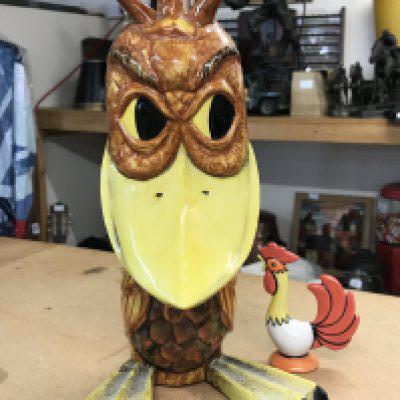 A Lorna Bailey large Duck figurine. 32cm in height. Limited edition 49/50, signed on the base. Together with a small Rooster figurine. No obvious damage or restoration