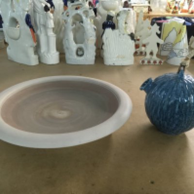 Studio design ceramics including dish and jug . This lot cannot be posted