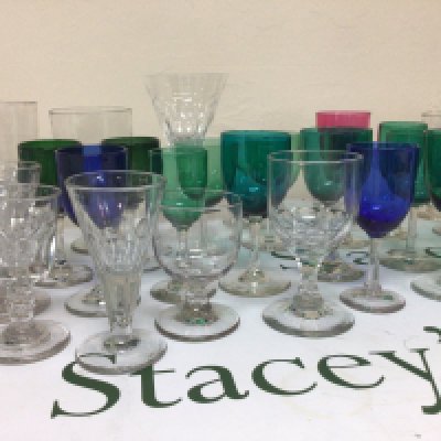 A collection of Victorian coloured wine glasses and other 19th century drinking glasses.no obvious damage.